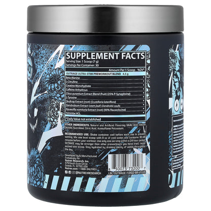 Nutrex Research, Outrage, Ultra Stim Pre Workout, Blue Raspberry, 7.01 oz (198.66 g)