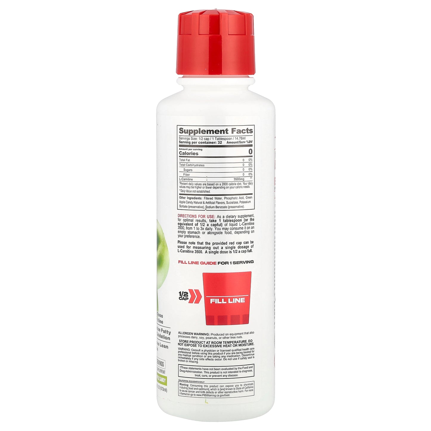 Metabolic Nutrition, L-Carnitine 3500®, Green Apple Candy, 16 fl oz (473 ml)