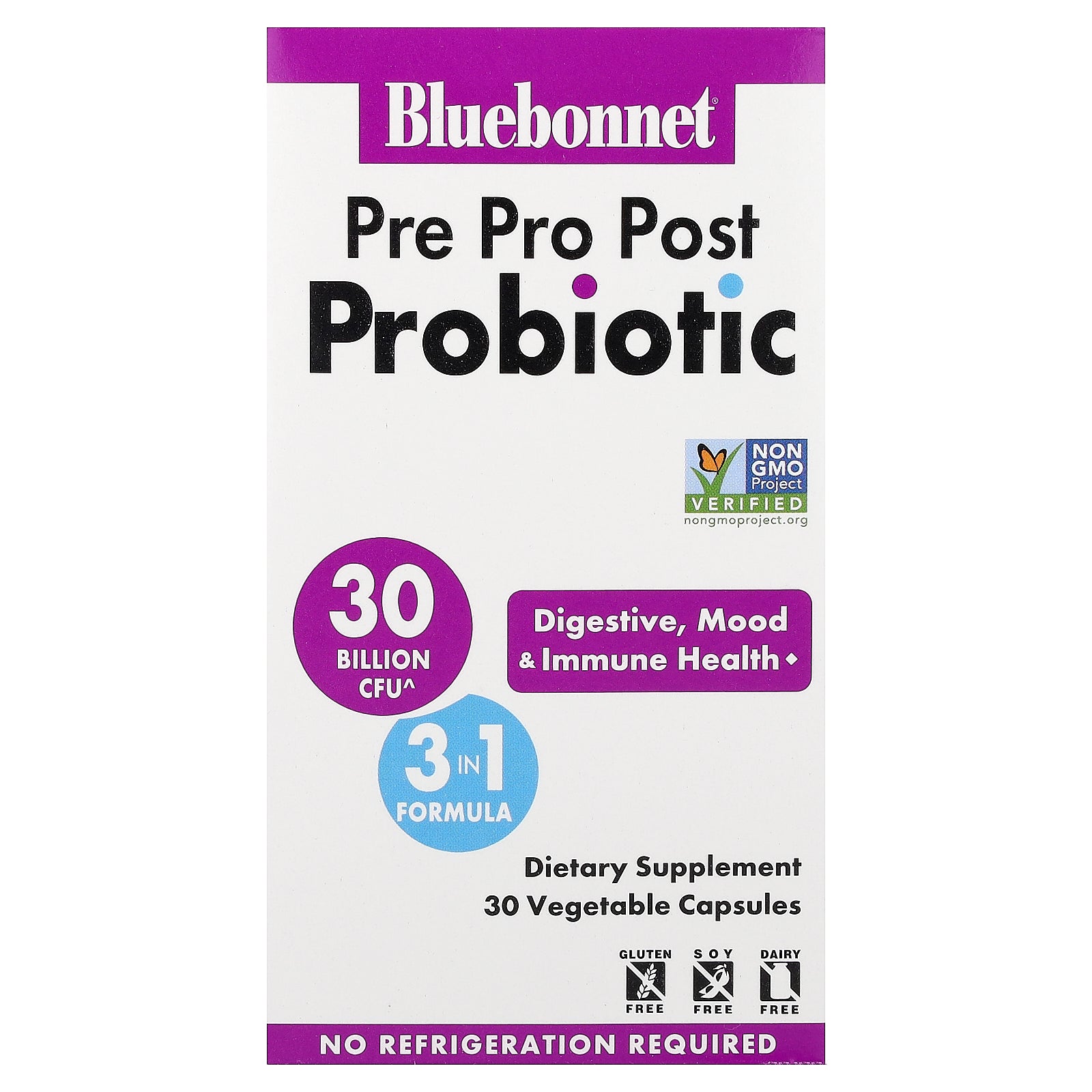 Bluebonnet Nutrition, Pre, Pro, Post Probiotic, 30 Vegetable Capsules