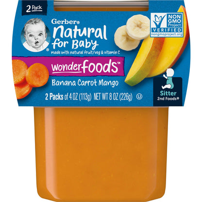 Gerber, Natural for Baby, Wonder Foods™, 2nd Foods®, Banana, Carrot, Mango, 2 Pack, 4 oz (113 g) Each