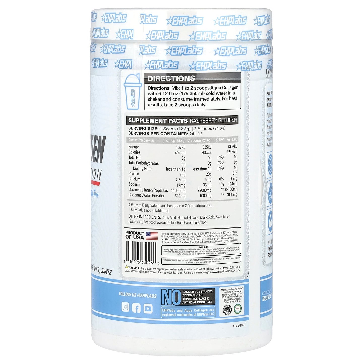 EHPlabs, Aqua Collagen, Protein + Hydration, Raspberry Refresh, 10.4 oz (295 g)