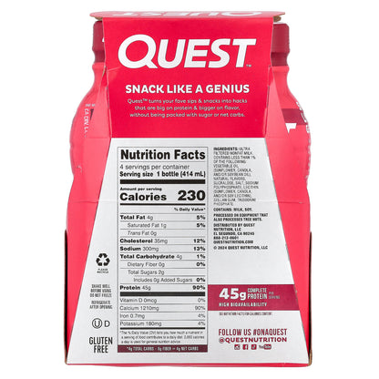 Quest Nutrition, Protein Milk Shake, Strawberry, 4 Bottles, 14 fl oz (414 ml) Each