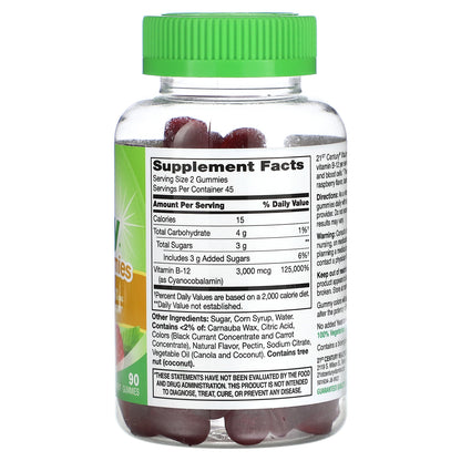 21st Century, VitaJoy Gummies, B-12, Extra Strength, Raspberry, 3,000 mcg, 90 Gummies (1500 mcg per Gummy)