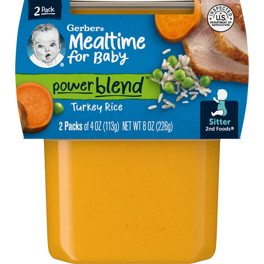 Gerber, Mealtime for Baby, Power Blend™, 2nd Foods®, Turkey Rice, 2 Pack, 4 oz (113 g) Each