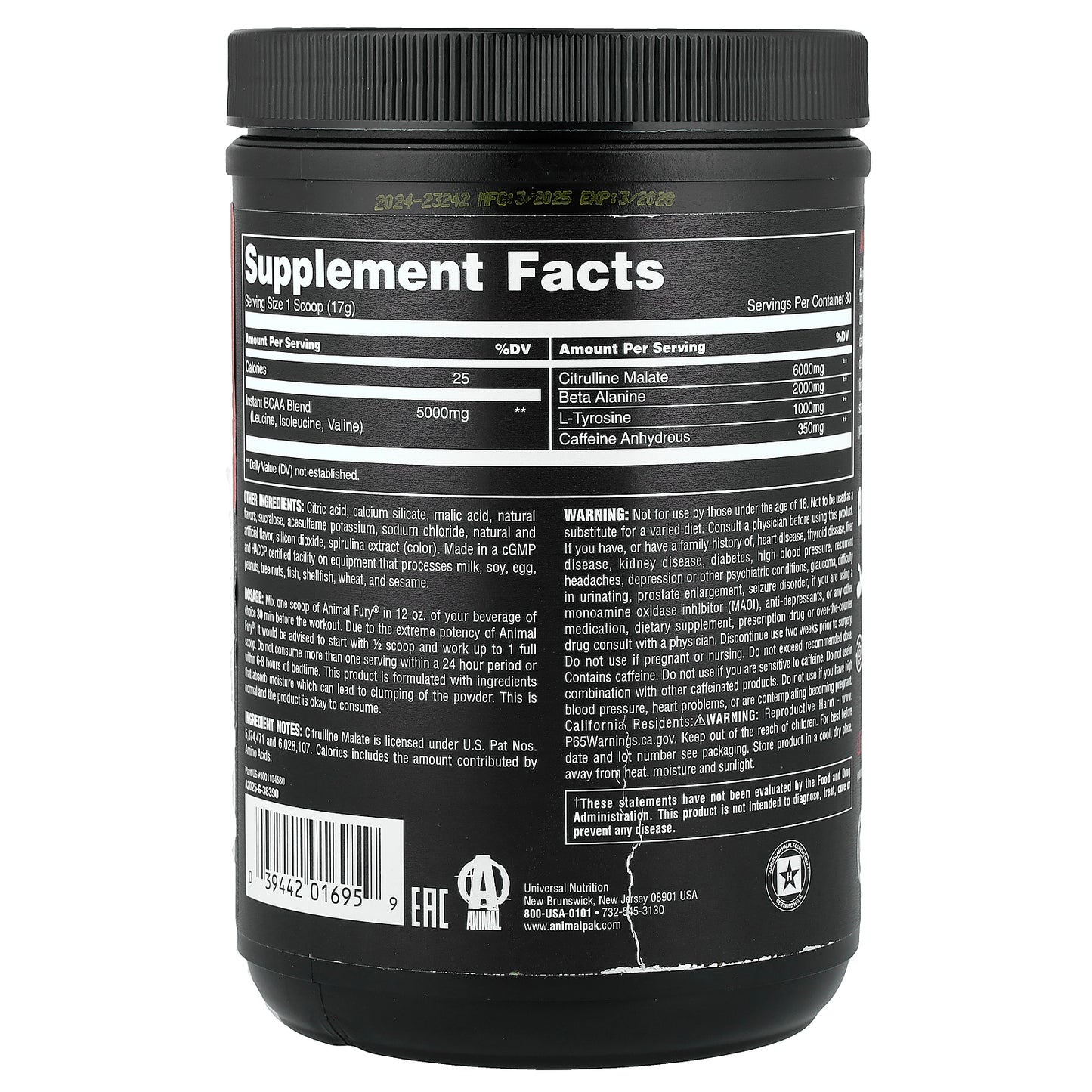 Animal, Fury® Essentials, Pre Workout,  Kiwi Lime, 17.98 oz (510 g)