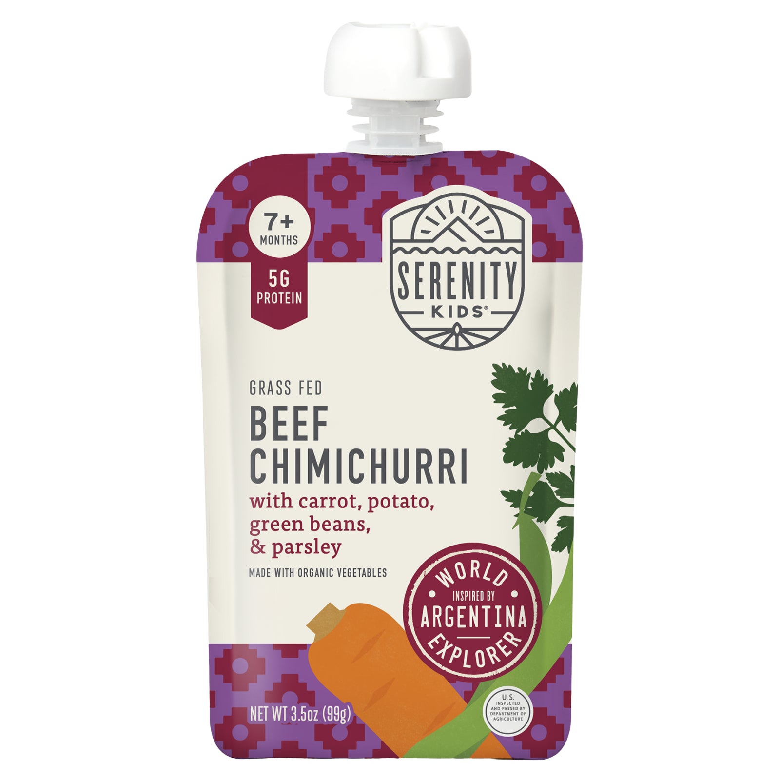 Serenity Kids, Grass Fed Beef Chimichurri with Carrot, Potato, Green Beans & Parsley, 7+ Months, 3.5 oz (99 g)
