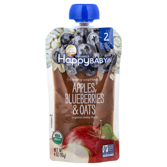 Happy Family Organics, Happy Baby®, Organic Baby Food, 6+ Months, Apples, Blueberries, & Oats, 4 oz (113 g)