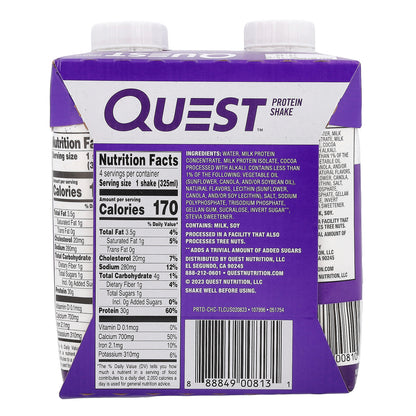 Quest Nutrition, Protein Shake, Chocolate, 4 Shakes, 11 fl oz (325 ml) Each