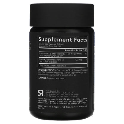 Sports Research, D3 + K2, Plant-Based, 30 Veggie Softgels