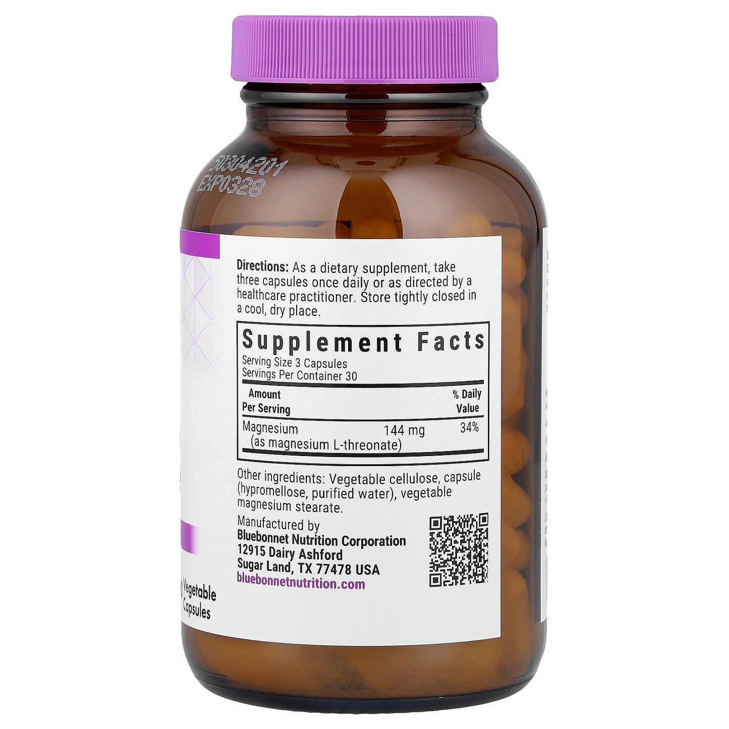 Bluebonnet Nutrition, Magtein® Magnesium L-Threonate, 90 Vegetable Capsules (48 mg per Capsule)