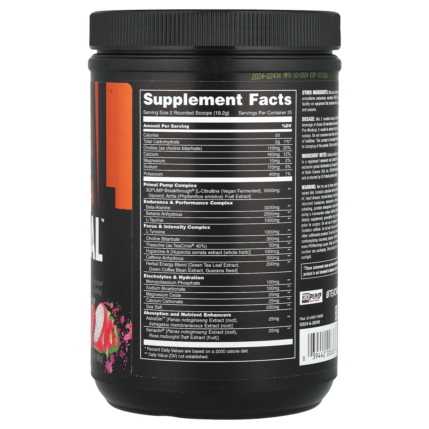 Animal, Pre Workout Primal™ Powder, Dragon Berry, 1.05 lb (480 g)