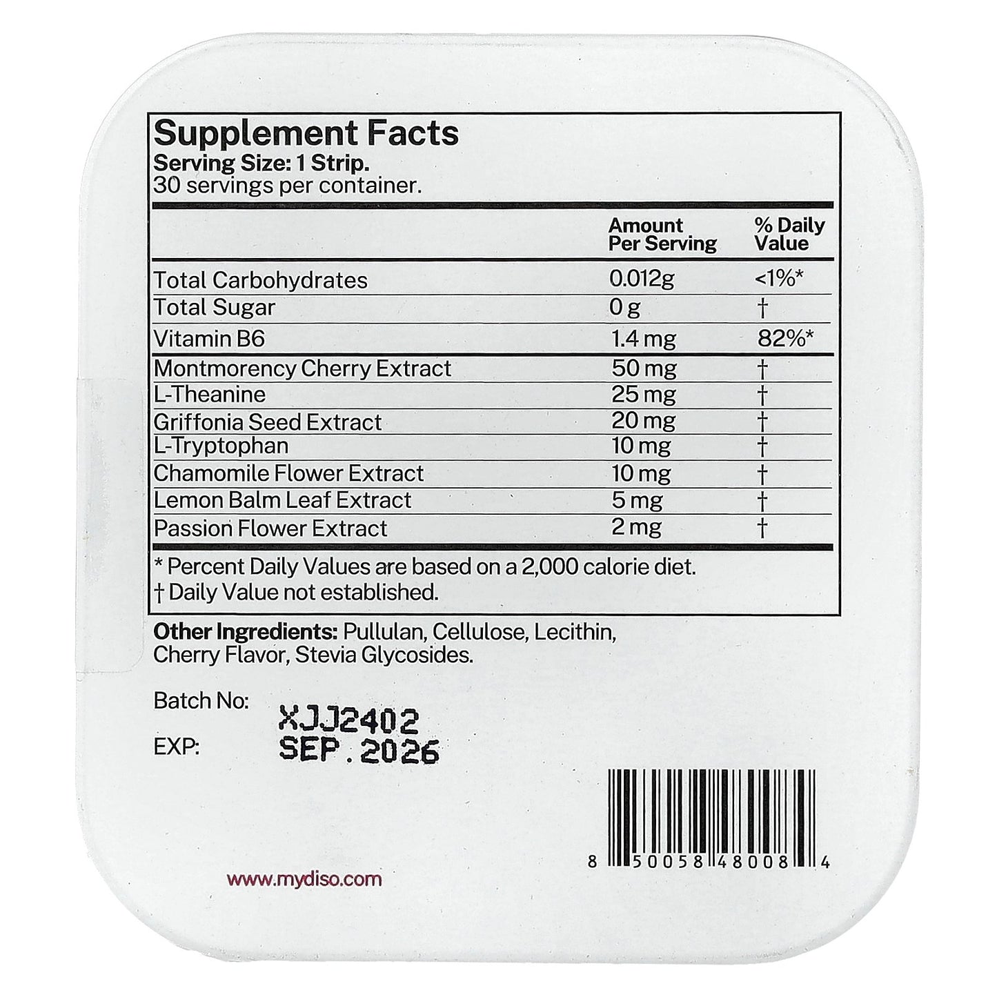 Diso, Snooze, Cherry, 30 Oral Strips