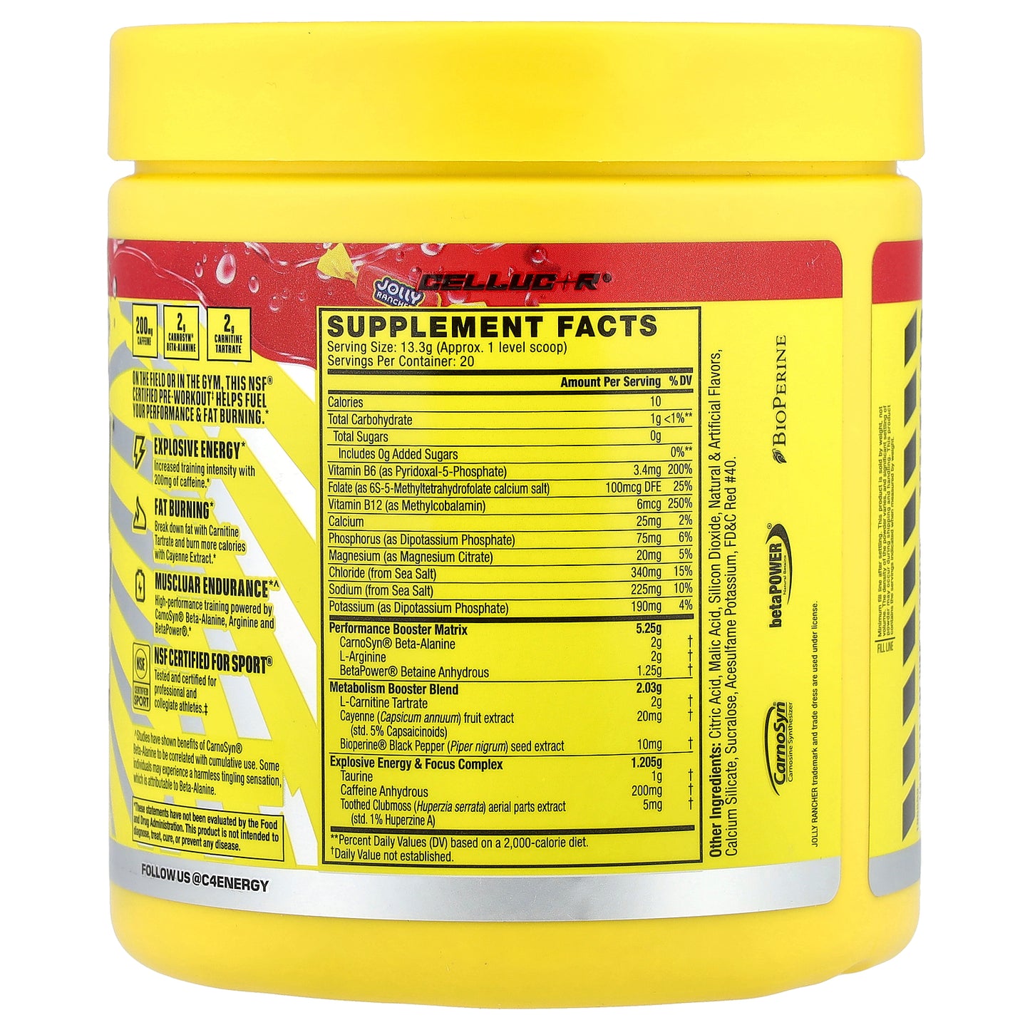 C4 / Cellucor, C4® Sport Ripped, Pre-Workout, Jolly Rancher Cherry, 9.4 oz (266 g)