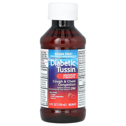 Diabetic Tussin, Cough & Chest Congestion DM, Maximum Strength, Berry, 4 fl oz (118 ml)