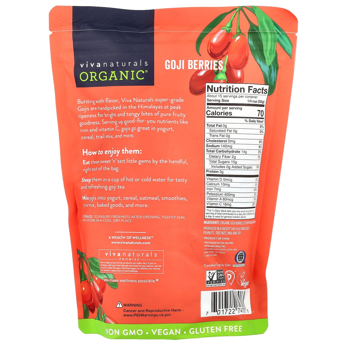 Viva Naturals, Organic Handpicked Goji Berries, 1 lb (454 g)