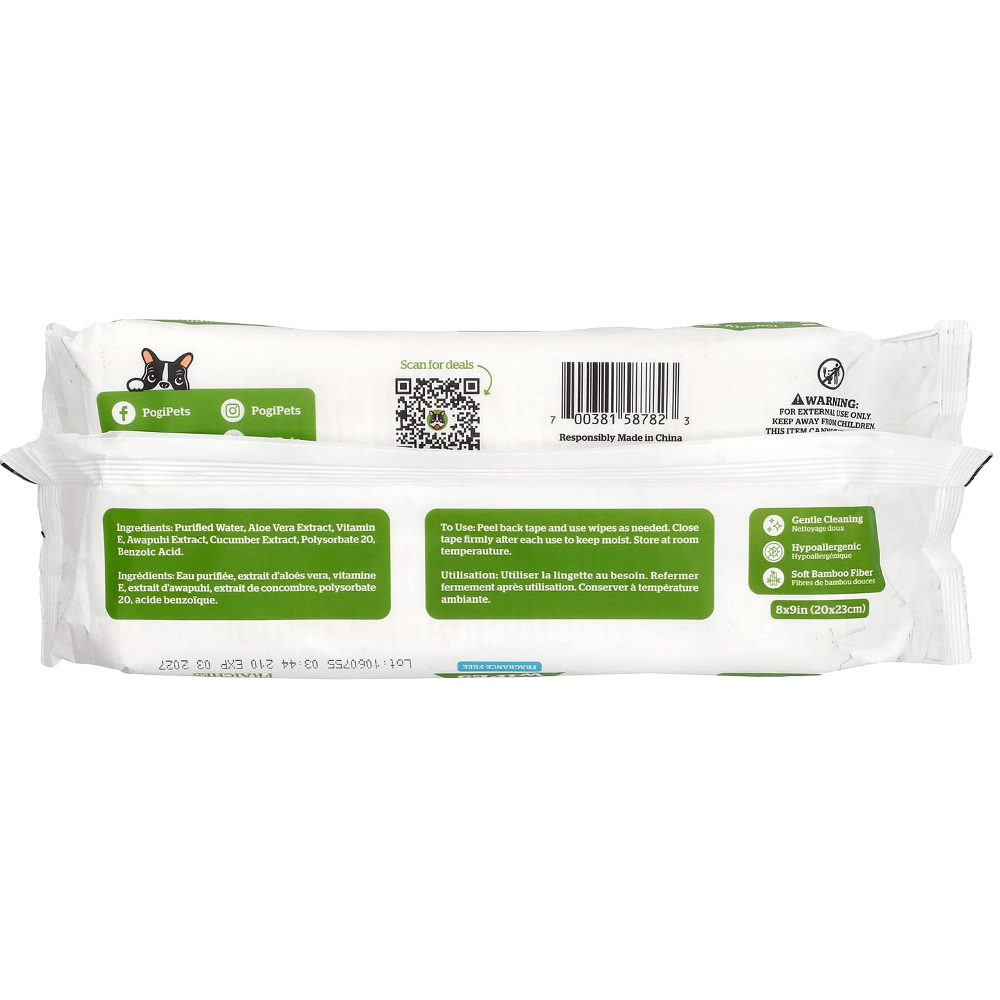 Pogi's Pet Supplies, Grooming Wipes, Fragrance Free, 100 Fresh Wipes