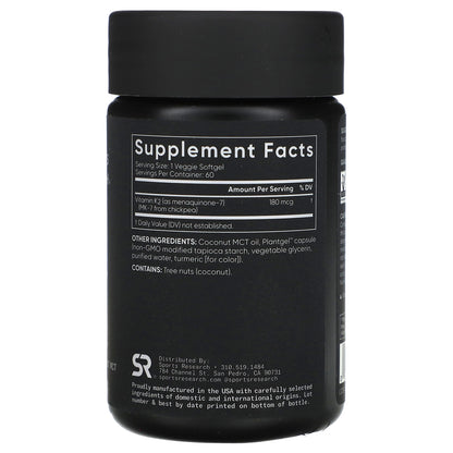 Sports Research, Vitamin K2, 180 mcg, 60 Veggie Softgels