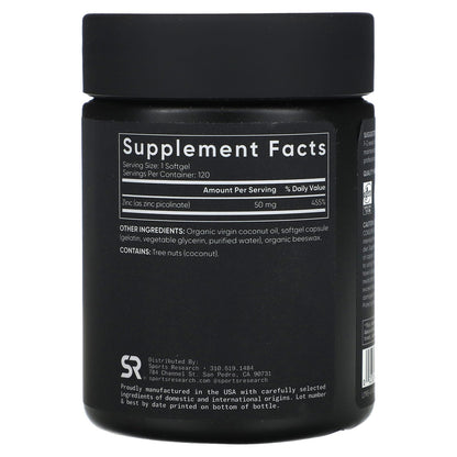 Sports Research, Zinc Picolinate, High Potency, 50 mg, 120 Softgels