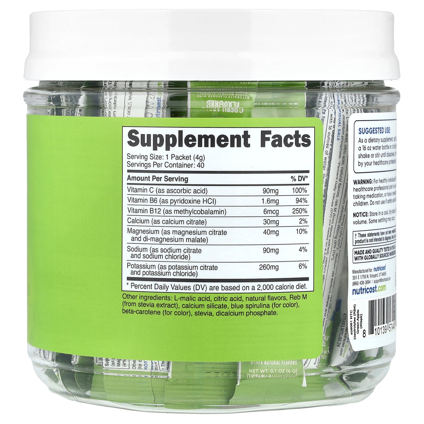 Nutricost, Electrolytes, Advanced Hydration Complex, Green Apple , 40 Stick Packs, 0.1 oz (4 g) Each