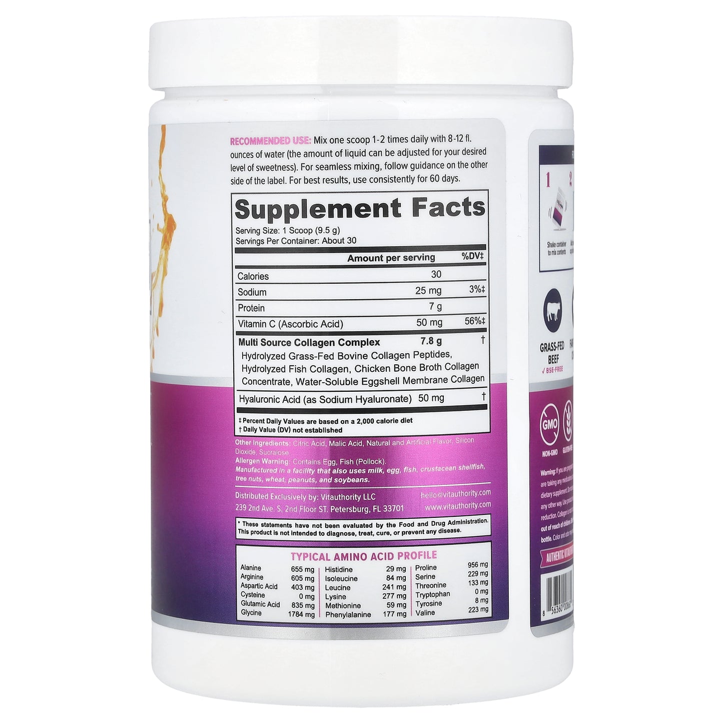 Vitauthority, Multi Collagen Protein+, Peach Mango , 10 oz (285 g)