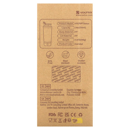 Voltrx, Merger, Protein Shaker USB C Rechargeable Bottle, Blue, 24 oz (700 ml)