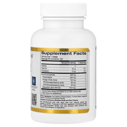 California Gold Nutrition, Antarctic Krill Oil, Omega-3 Phospholipids Complex with Astaxanthin, Natural Strawberry and Lemon, 500 mg, 120 Fish Gelatin Softgels