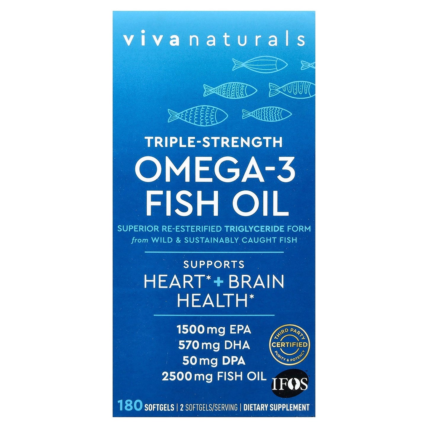 Viva Naturals, Omega-3 Fish Oil, Triple-Strength, 180 Softgels (1,250 mg per Softgel)