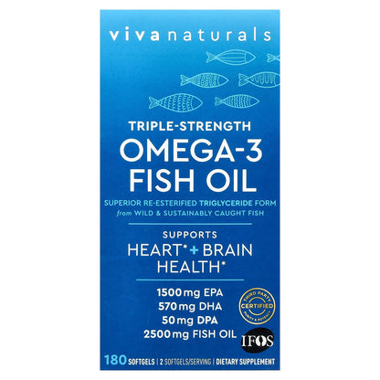 Viva Naturals, Omega-3 Fish Oil, Triple-Strength, 180 Softgels (1,250 mg per Softgel)