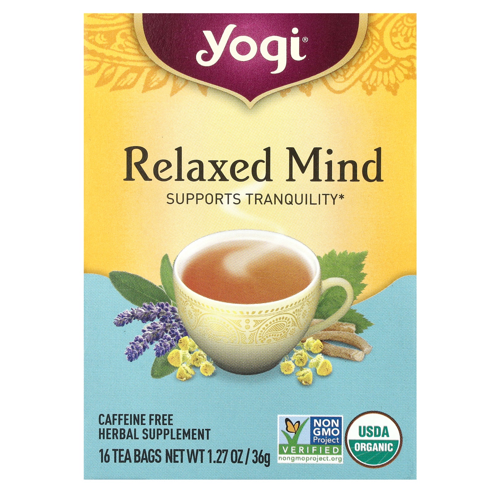 Yogi Tea, Relaxed Mind, Caffeine Free, 16 Tea Bags, 1.27 oz (36 g)