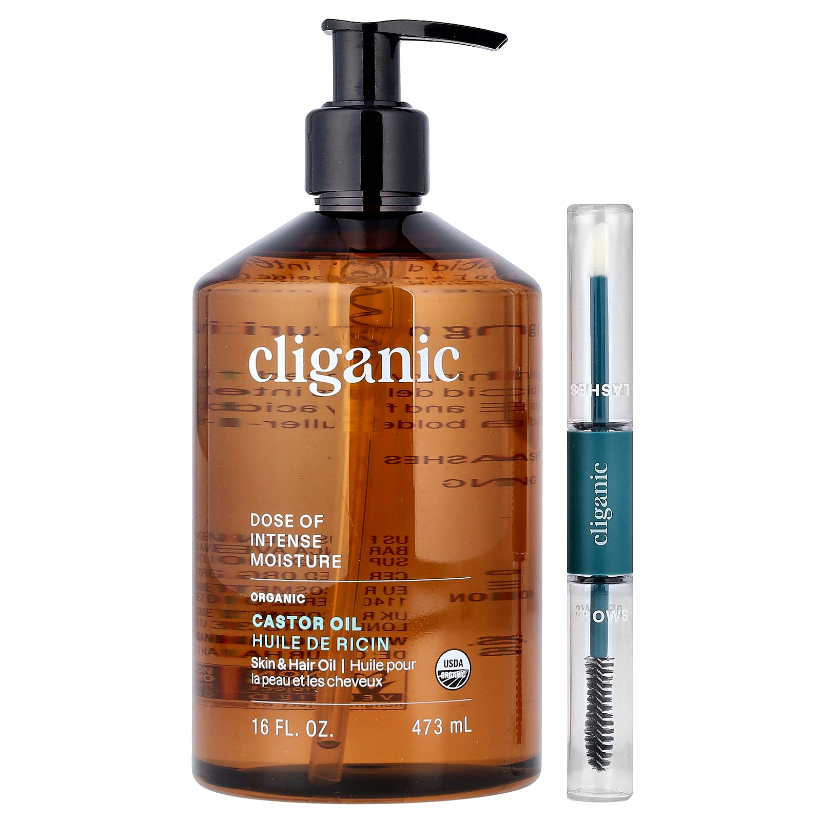 Cliganic, Dose of Intense Moisture™, Organic Castor Oil Lash & Brow Set, 16 fl oz (473 ml)