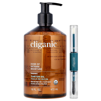 Cliganic, Dose of Intense Moisture™, Organic Castor Oil Lash & Brow Set, 16 fl oz (473 ml)