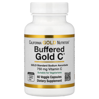 California Gold Nutrition, Buffered Gold C®, GOLD Standard Sodium Ascorbate (Vitamin C), 60 Veggie Capsules