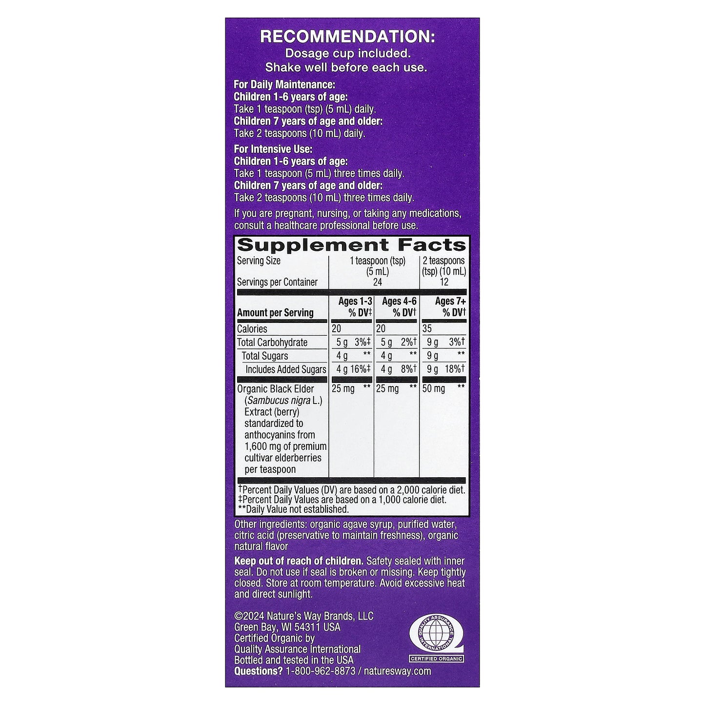 Nature's Way, Kids Sambucus®, Organic Traditional Immune Syrup, Ages 1+, 4 fl oz (120 ml)