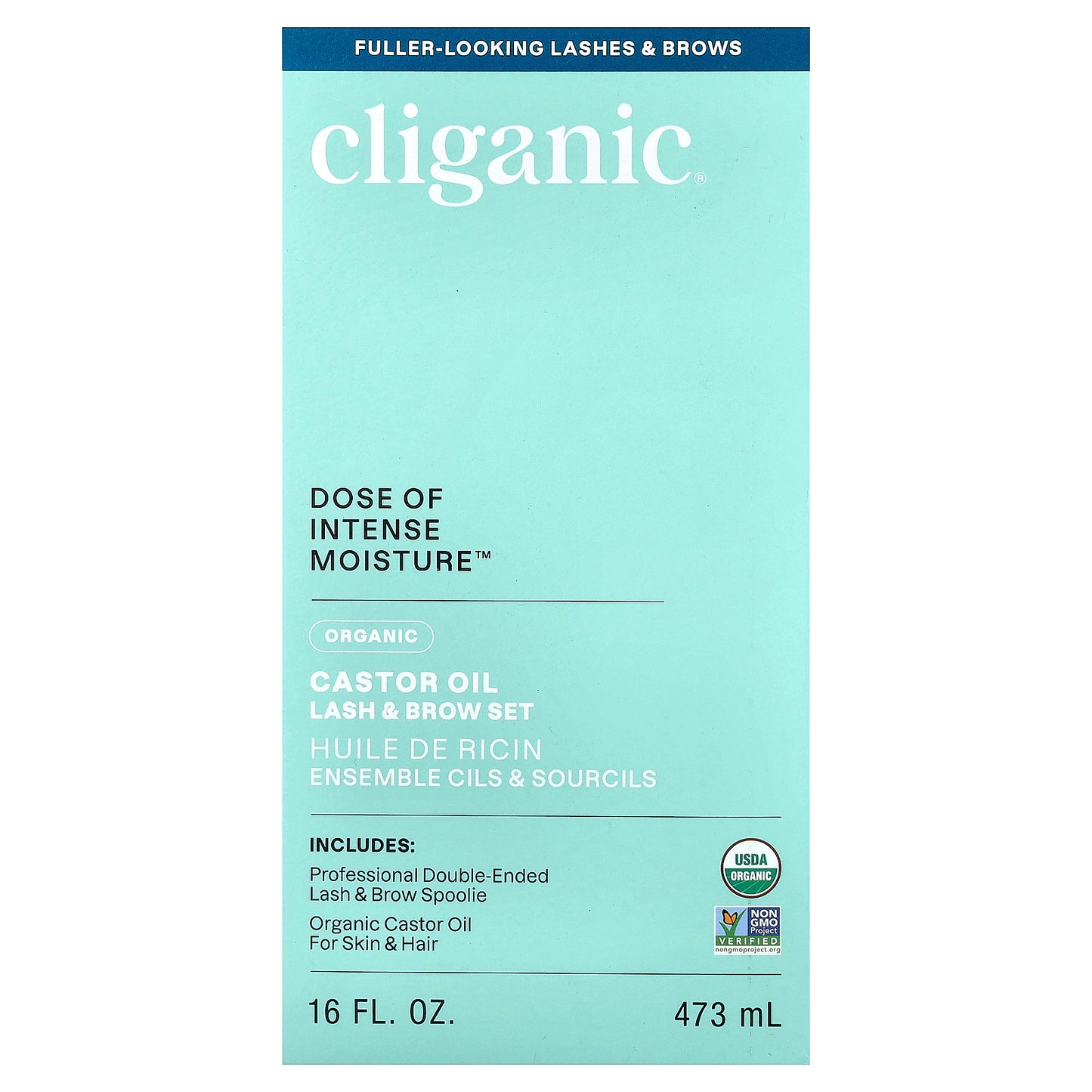 Cliganic, Dose of Intense Moisture™, Organic Castor Oil Lash & Brow Set, 16 fl oz (473 ml)