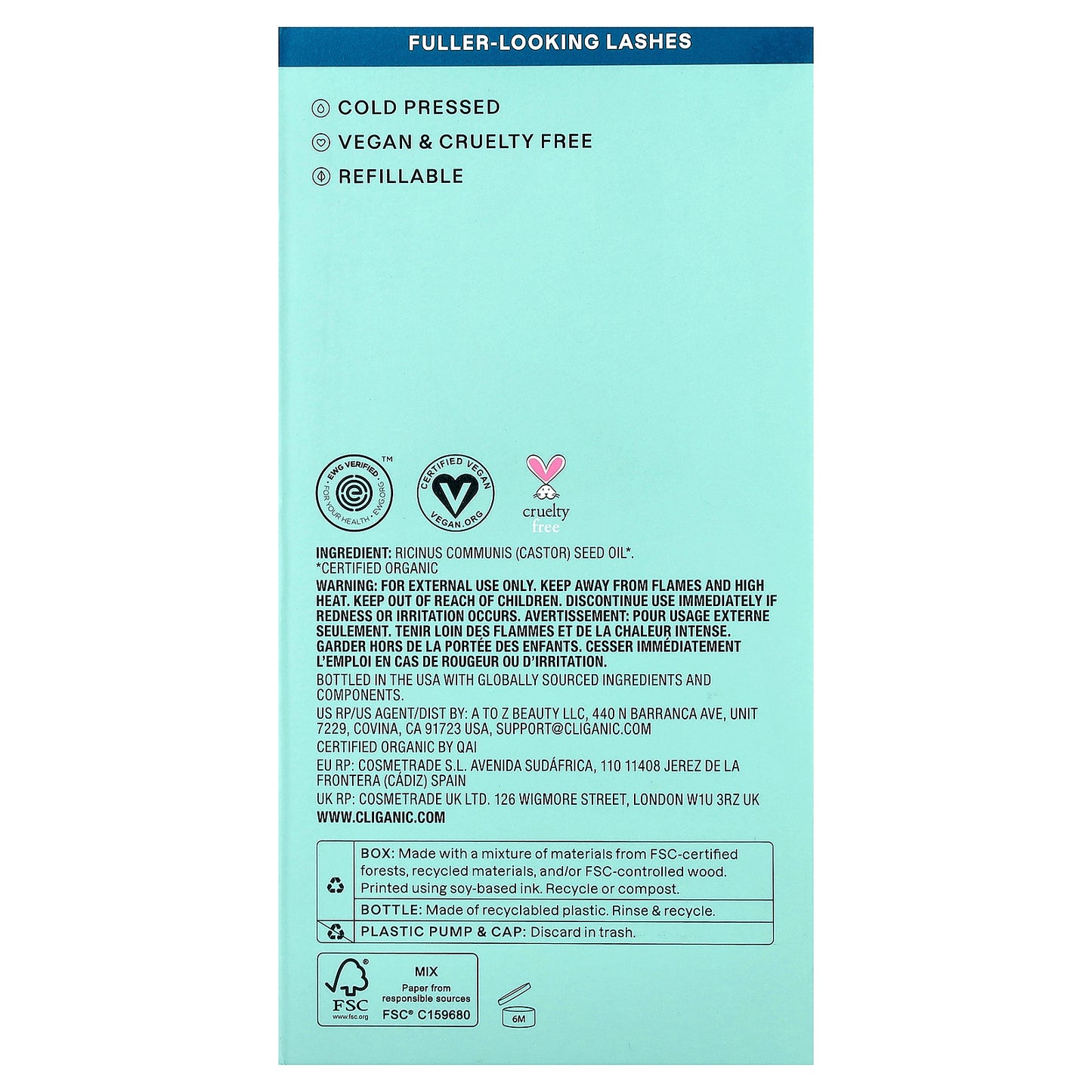 Cliganic, Dose of Intense Moisture™, Organic Castor Oil Lash & Brow Set, 16 fl oz (473 ml)