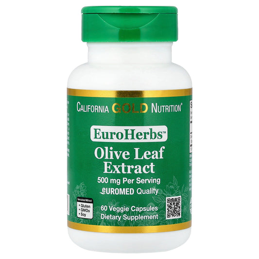 California Gold Nutrition, EuroHerbs™, Olive Leaf Extract, Euromed Quality, 500 mg, 60 Veggie Capsules