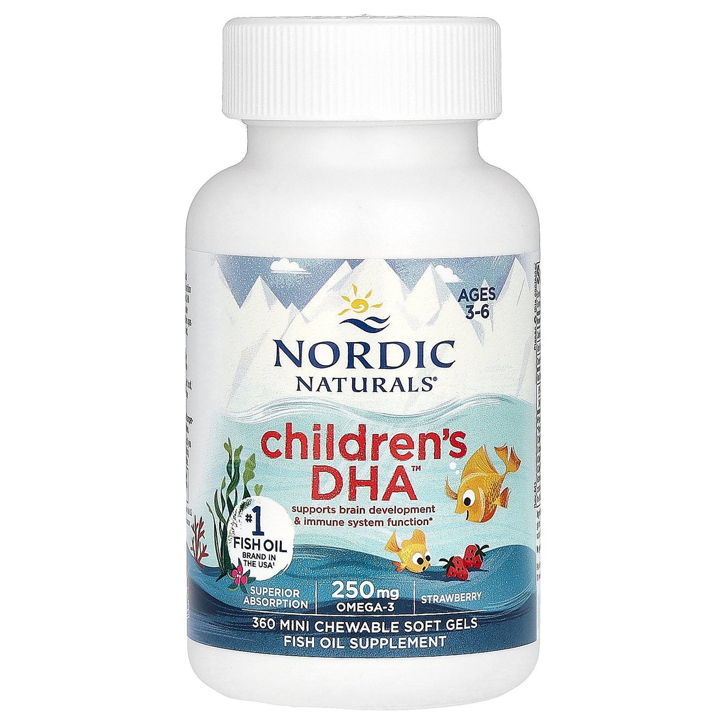 Nordic Naturals, Children's DHA, Ages 3-6, Strawberry, 360 Mini Chewable Soft Gels