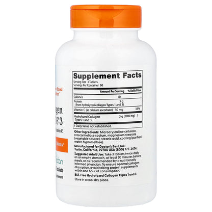 Doctor's Best, Collagen Types 1 & 3 with Vitamin C, 180 Tablets