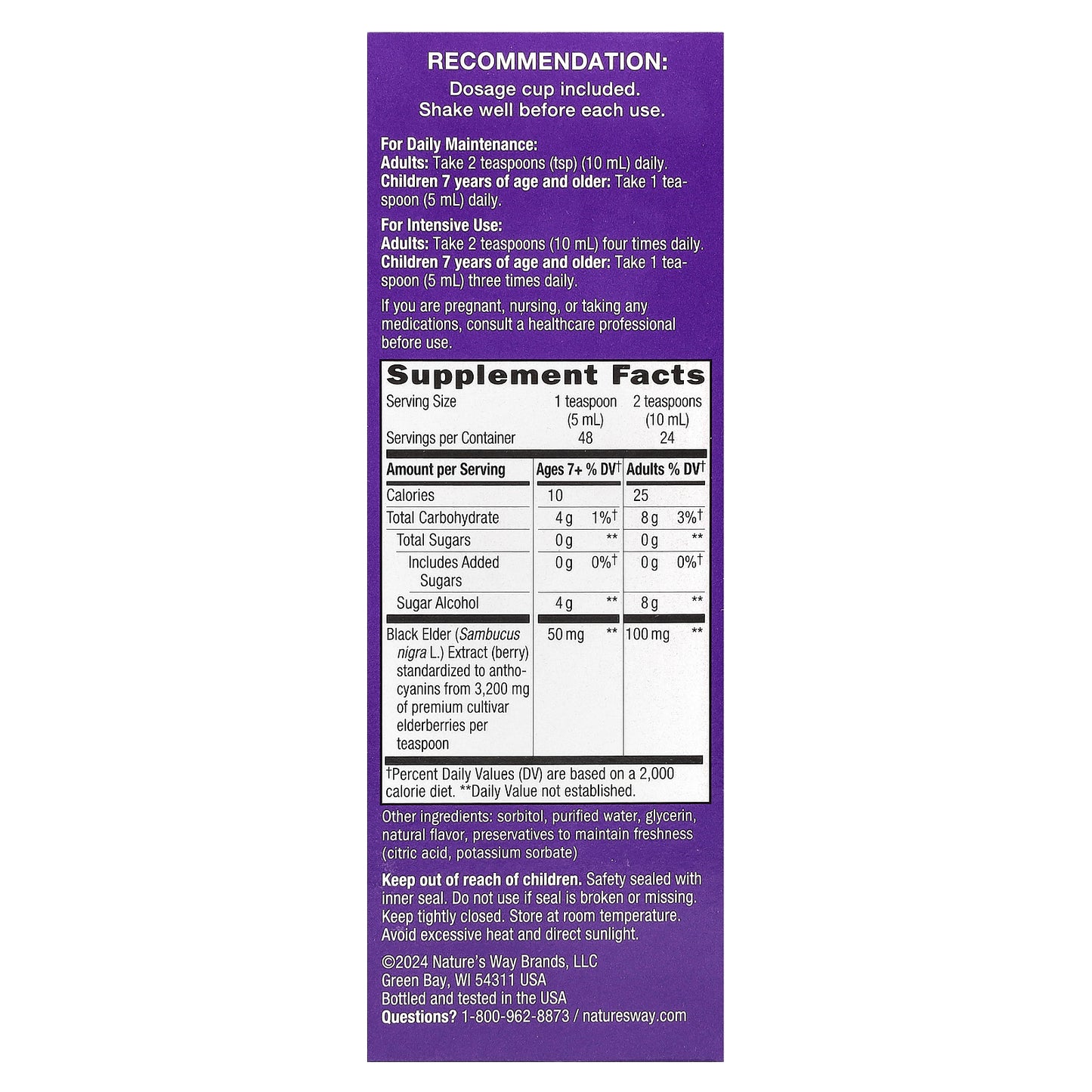 Nature's Way, Sambucus®, Traditional Immune Syrup, Zero Sugar, Elderberry, 50 mg, 8 fl oz (240 ml)