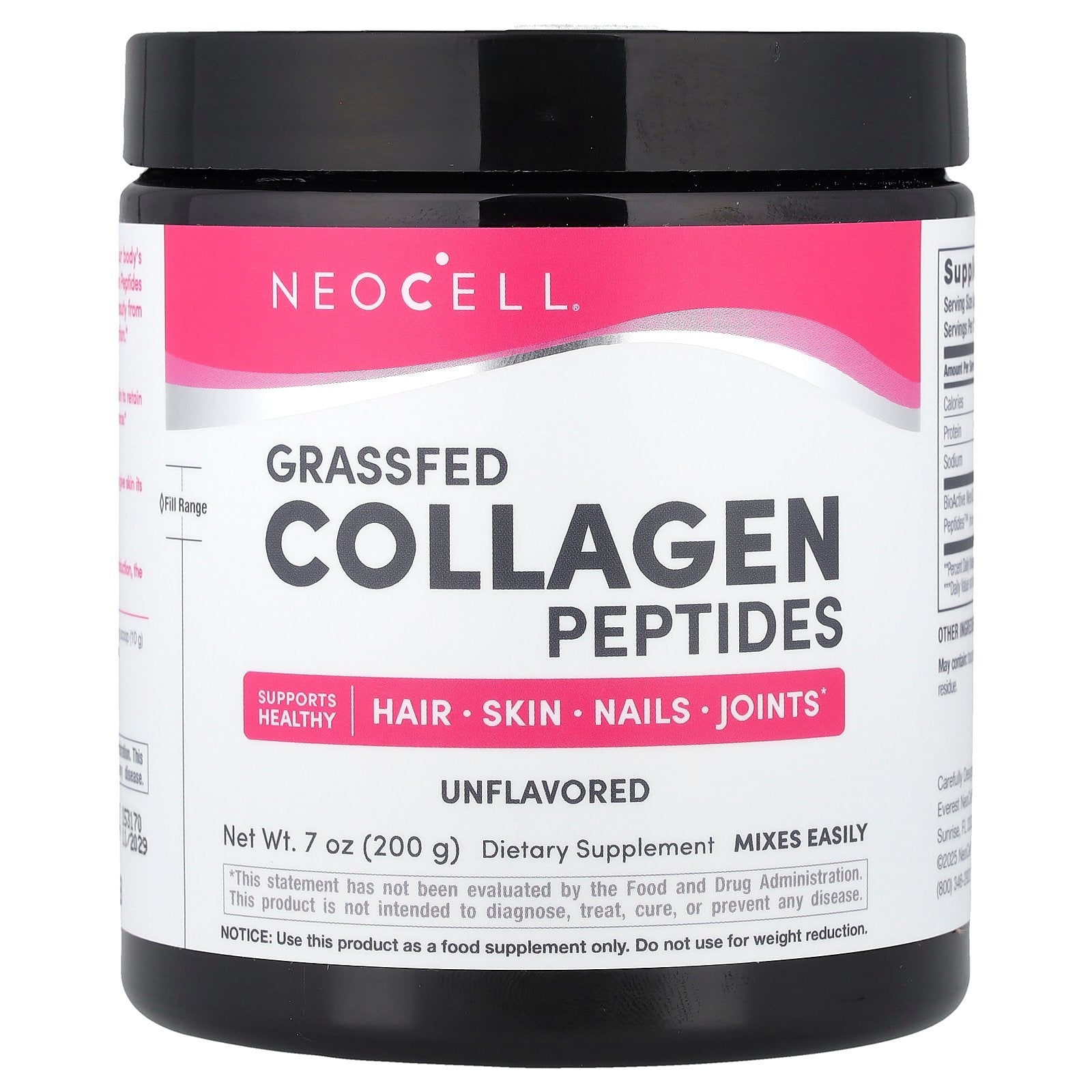 NeoCell, Grassfed Collagen Peptides, Unflavored, 7 oz (200 g)