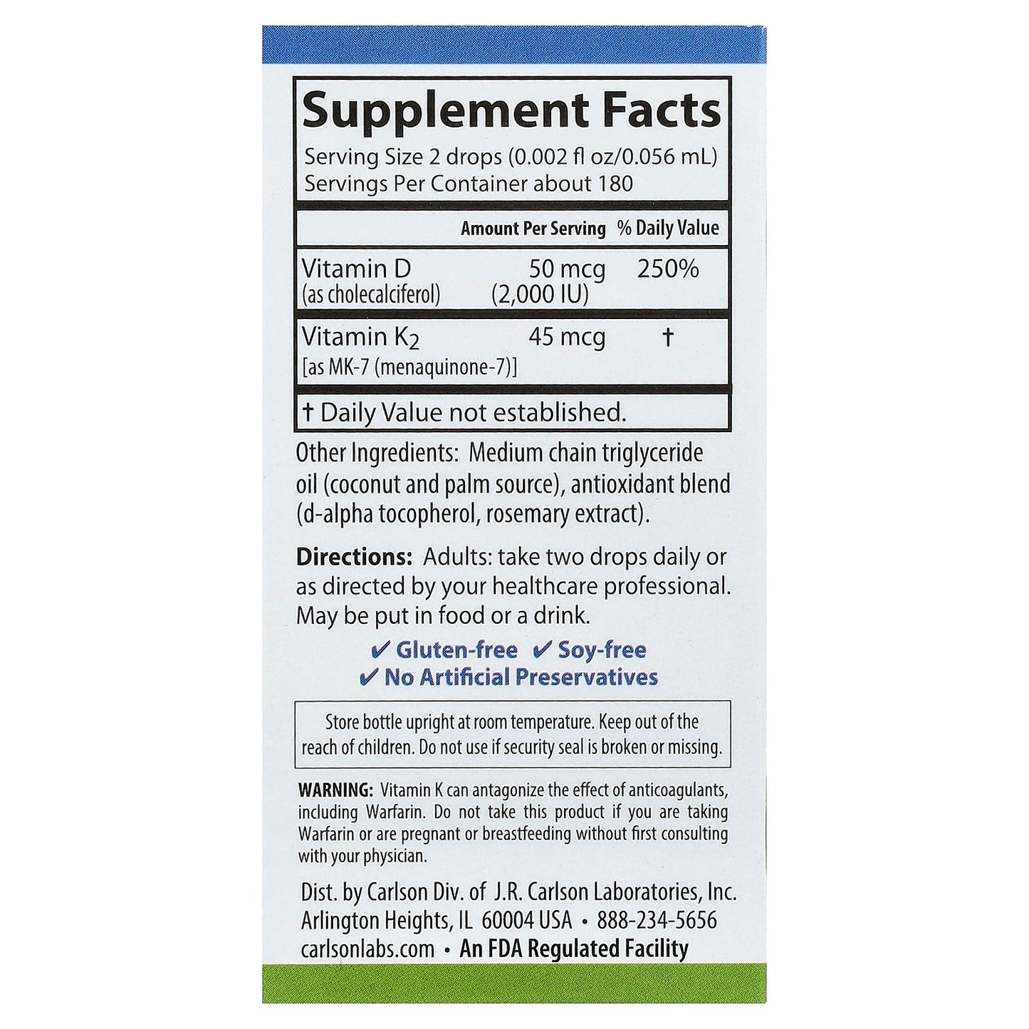 Carlson, Super Daily® D3 + K2, 0.34 fl oz (10.16 ml)