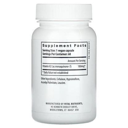 Vital Nutrients, Vitamin K2-7, 60 Vegan Capsules (180 mcg per Capsule)