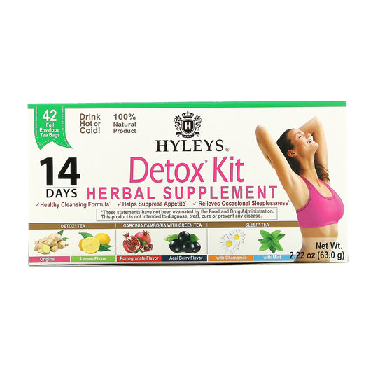 Hyleys Tea, 14 Days Detox Kit, Assorted, 42 Foil Envelope Tea Bags, 2.22 oz (63 g)