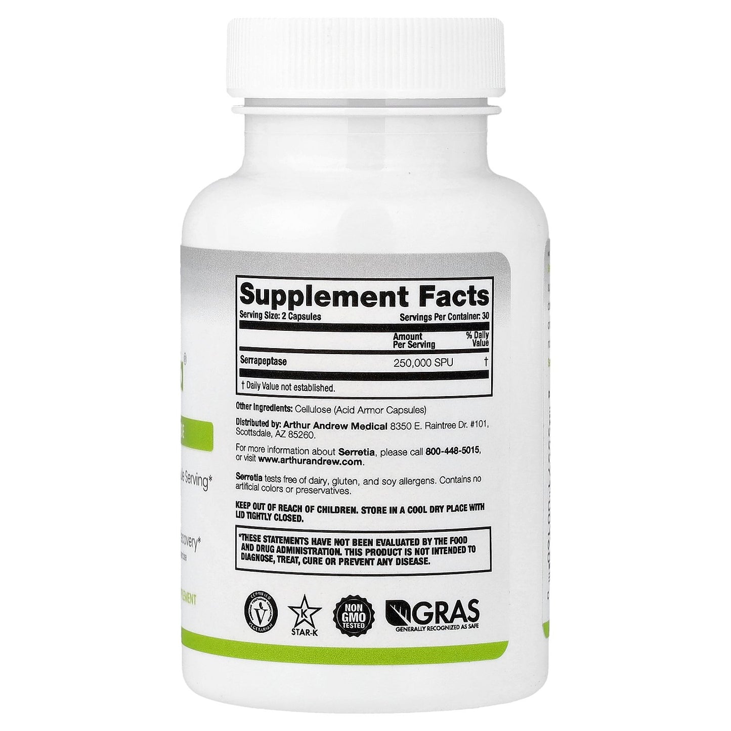 Arthur Andrew Medical, Serretia®, 60 Capsules (125,000 SPU per Capsule)