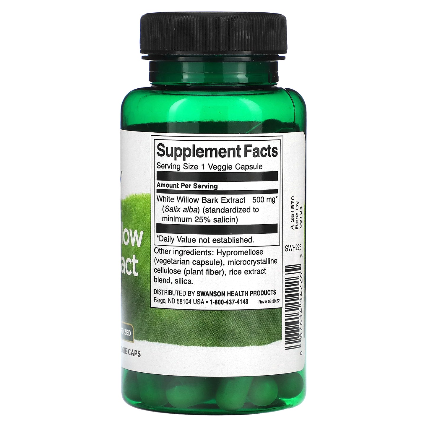 Swanson, White Willow Bark Extract, 500 mg, 60 Veggie Caps