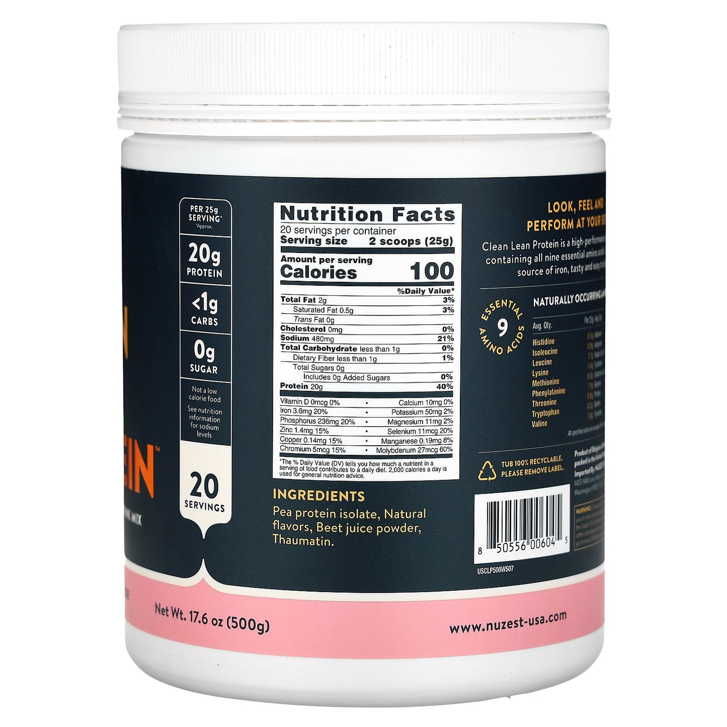 Nuzest, Clean Lean Protein, Wild Strawberry, 17.6 oz (500 g)