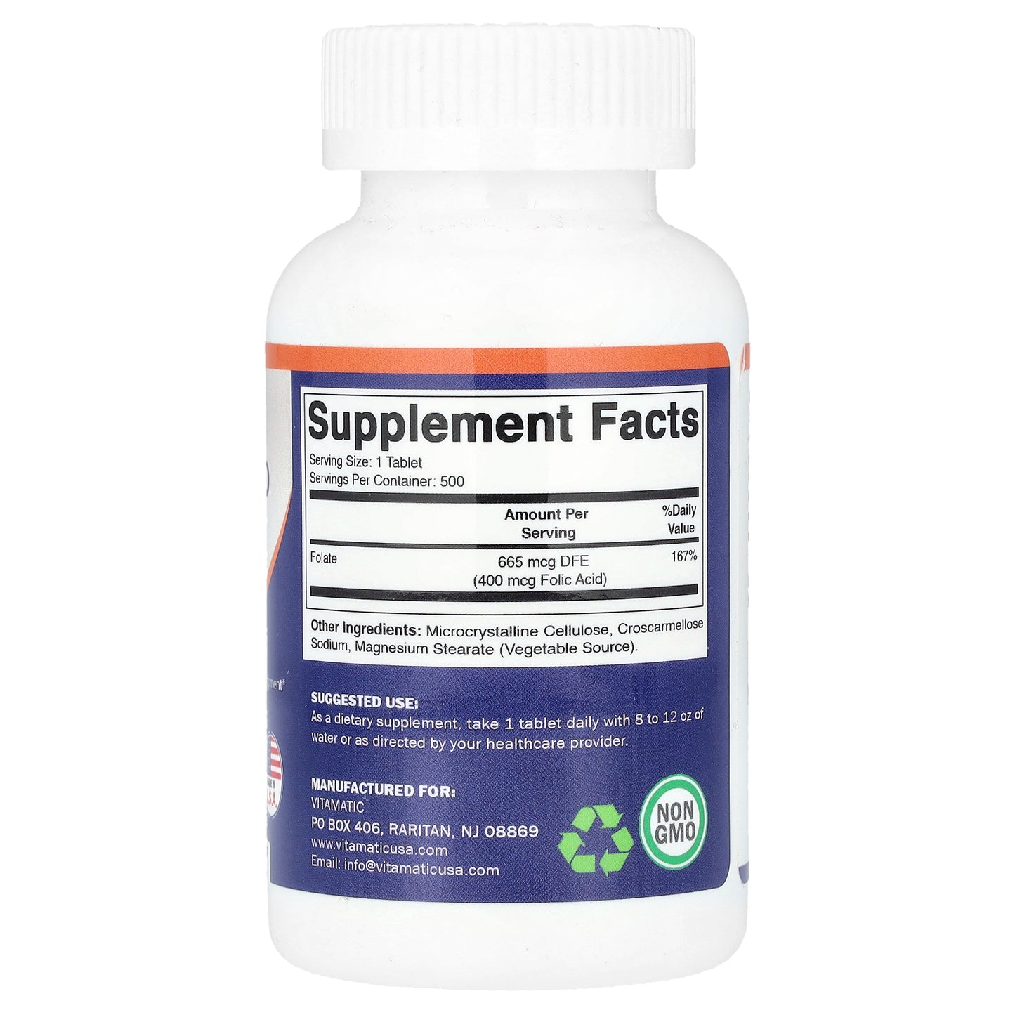 Vitamatic, Folic Acid, 400 mcg, 500 Tablets