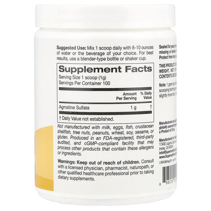 Super Nutrition, Agmatine Sulfate, Unflavored, 3.5 oz (100 g)