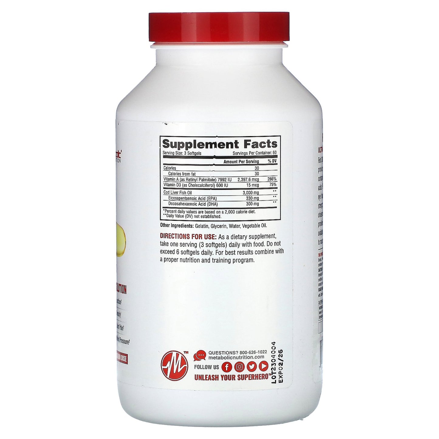 Metabolic Nutrition, Fish 3000, 180 Softgels (1,000 mg per Softgel)