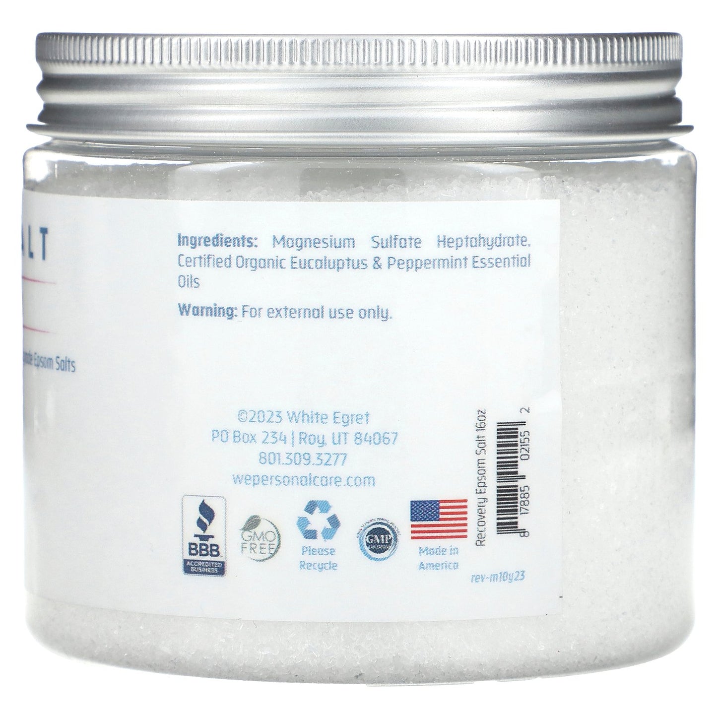 White Egret Personal Care, Epsom Salt, Recovery, Eucalyptus & Peppermint, 16 oz (454 g)